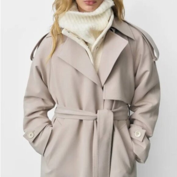 Mango Jackets & Blazers - Mango Wanna Oversize Trench Coat Beige Ecru Women’s M